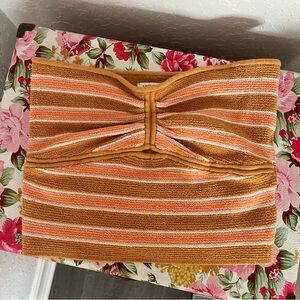 American Eagle Outfitters Striped Knit Twist-Front Crop Top in Rust, Pink, White